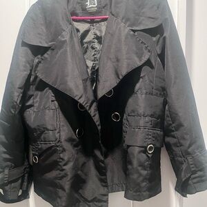 Dollhouse Black Trench Coat with Silver Accents